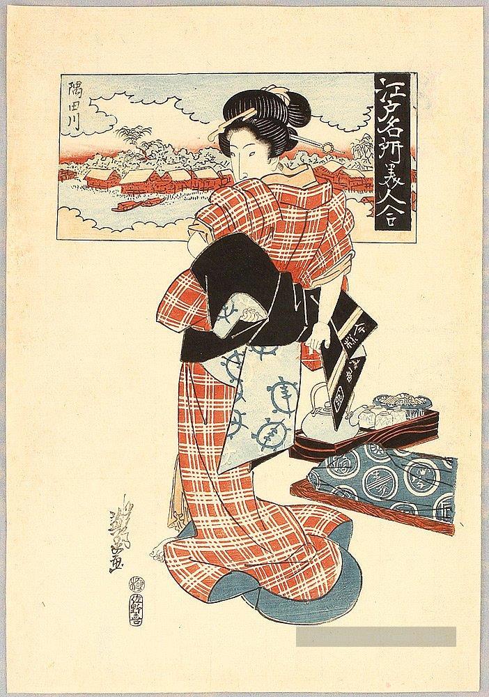 beauté et Rivière Sumida Edo meisho Bijin awase 1820 Keisai Peintures à l'huile
